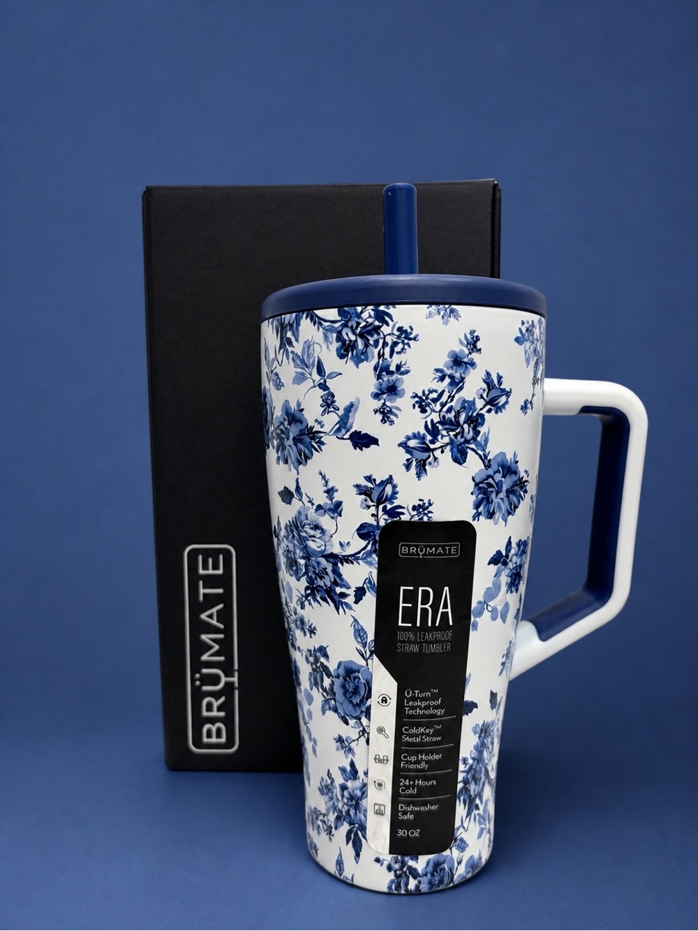 Brumate Sorrento Era 30 OZ Steel Tumbler Blue Flowers White NEW